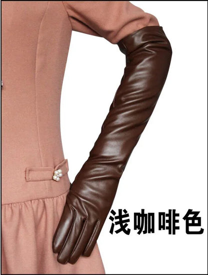 Women's Long Touch Screen PU Leather Gloves Female 50cm Autumn Winter Silky InsideNew Style Wholesale Fashion Warm Mitten G203