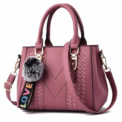 Embroidery Messenger Bags Women Leather Handbags Bags for Women Sac a Main Ladies hair ball Hand Bag - Kimlud
