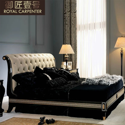 European Style Solid Wood 1.8m Double Bed Carved Princess Design Leather Bed for Master Bedroom Genuine Leather Soft Wedding Bed - Kimlud