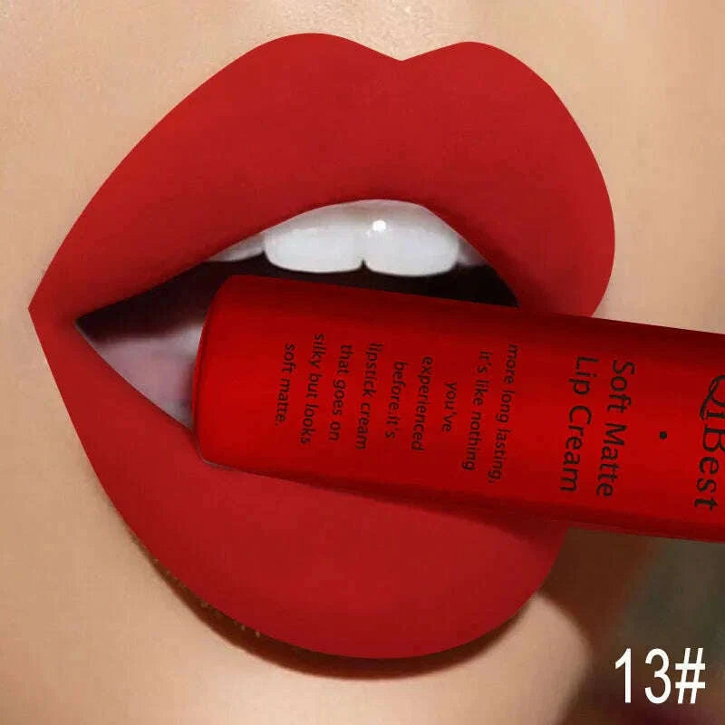 QIBEST Brand 34 Colors Waterproof Matte Nude Lipstick Lipkit Pigment Dark Red Black Long Lasting Lip Gloss Women Makeup Lipgloss
