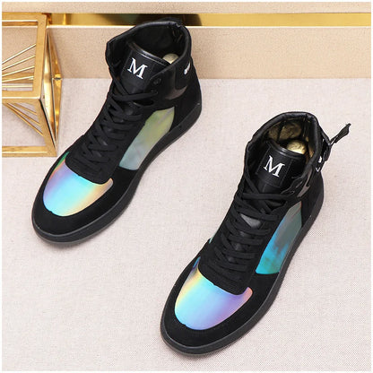 Fashion New Arrival Men's Dazzle Colour Mix High Tops Shoes Causal Flats Moccasins Punk Sports Walking Sneakers Zapatos Hombre