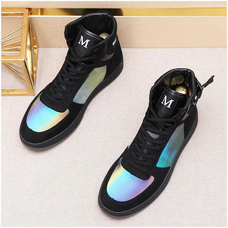 Fashion New Arrival Men's Dazzle Colour Mix High Tops Shoes Causal Flats Moccasins Punk Sports Walking Sneakers Zapatos Hombre