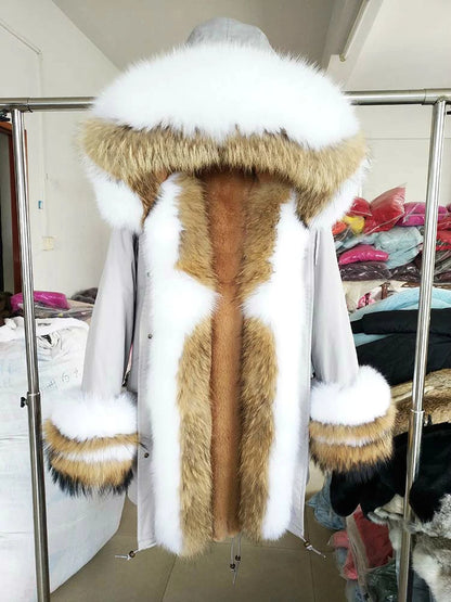 OFTBUY 2022 Long Parka Real Fur Coat Winter Jacket Women Natural Raccoon Fur Fox Fur Collar Hood Cuffs Thick Warm Outerwear New
