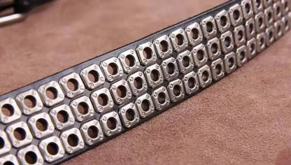 Studded Heavy Metal Style Belt Handmade Leather Pank Rock Style Men's Belt Cowhide Retro Tactical belt Jeans Belt - Kimlud