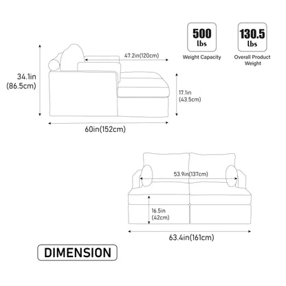 SZ USA Stock Chenille Upholstery Combination Sofa Bed With Cushions with Metal Legs - Kimlud