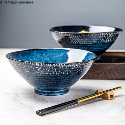 Blue Ceramic Bowl Noodle Bowl Large Soup Bowls Fruit Plate and Salad Bowl Dinner Plate Dessert Bowls Dish Decorative...
