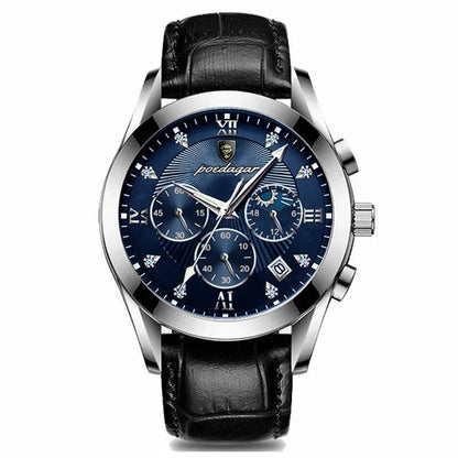 Top Brand Men Watch POEDAGAR Fashion Business Watch Automatic Date Luminous Pointer Leather Wristband Waterproof  Clock