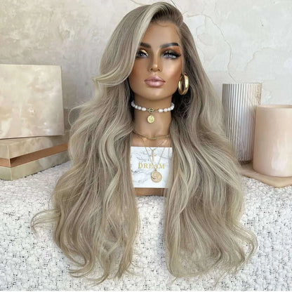 Drop Shipping Gray Blonde Color Best 12A Virgin Remy Russian Cuticle Human Hair Lace Front Wigs Light Brown Root Women Wig