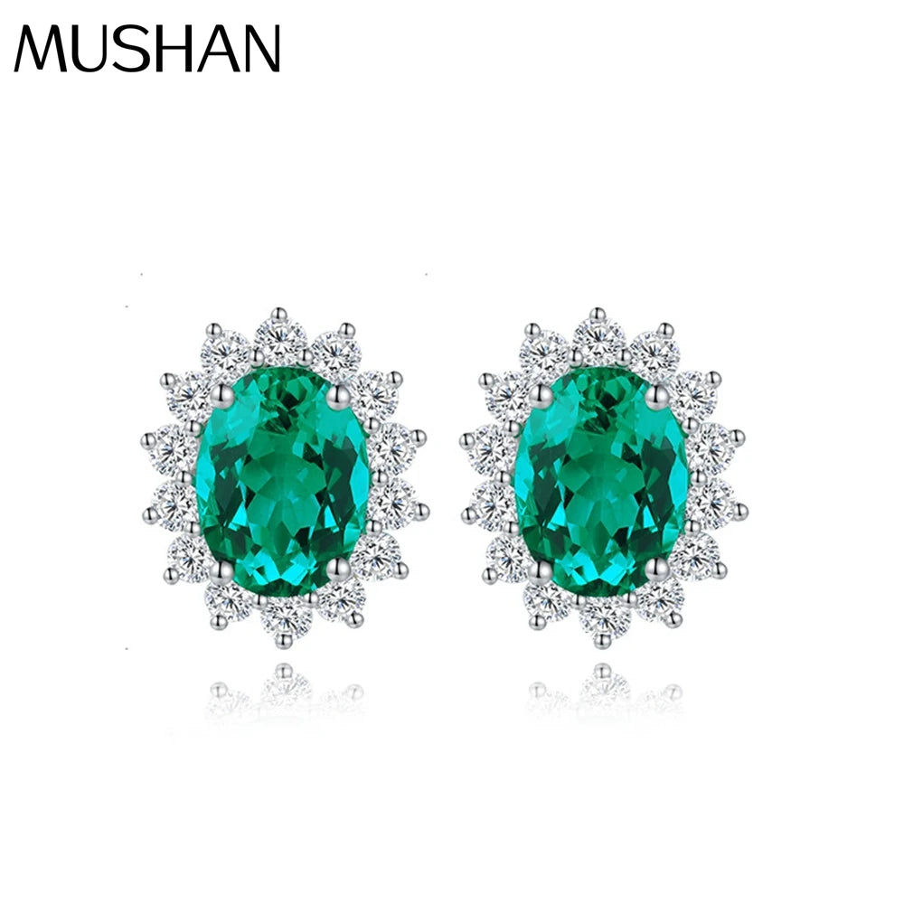 MUSHAN Jewelry Factory Classic Lab Grown Emerald Stud Earrings Simple and Everyday 2.2 Carat 925 Silver Earrings...