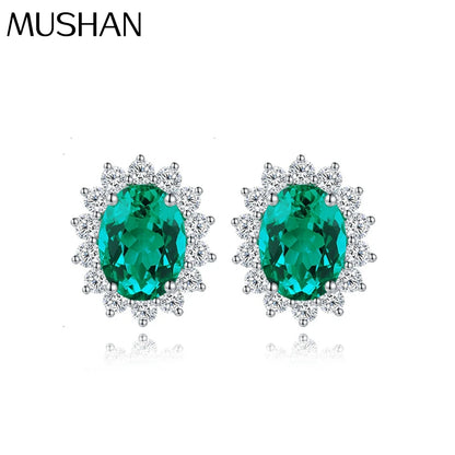 MUSHAN Jewelry Factory Classic Lab Grown Emerald Stud Earrings Simple and Everyday 2.2 Carat 925 Silver Earrings...