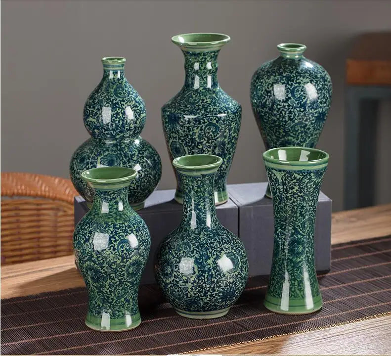 Chinese Jingdezhen Blue White Porcelain Antique Ceramic Vase Home Livingroom Table Figurines Decoration Store Flower Pot Crafts