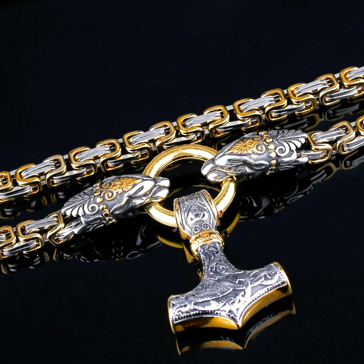 [316L Stainless Steel] 2021 New Nordic Fashion Domineering Viking Dragon Thor's Hammer Pendant Men's Necklace Jewelry Gift