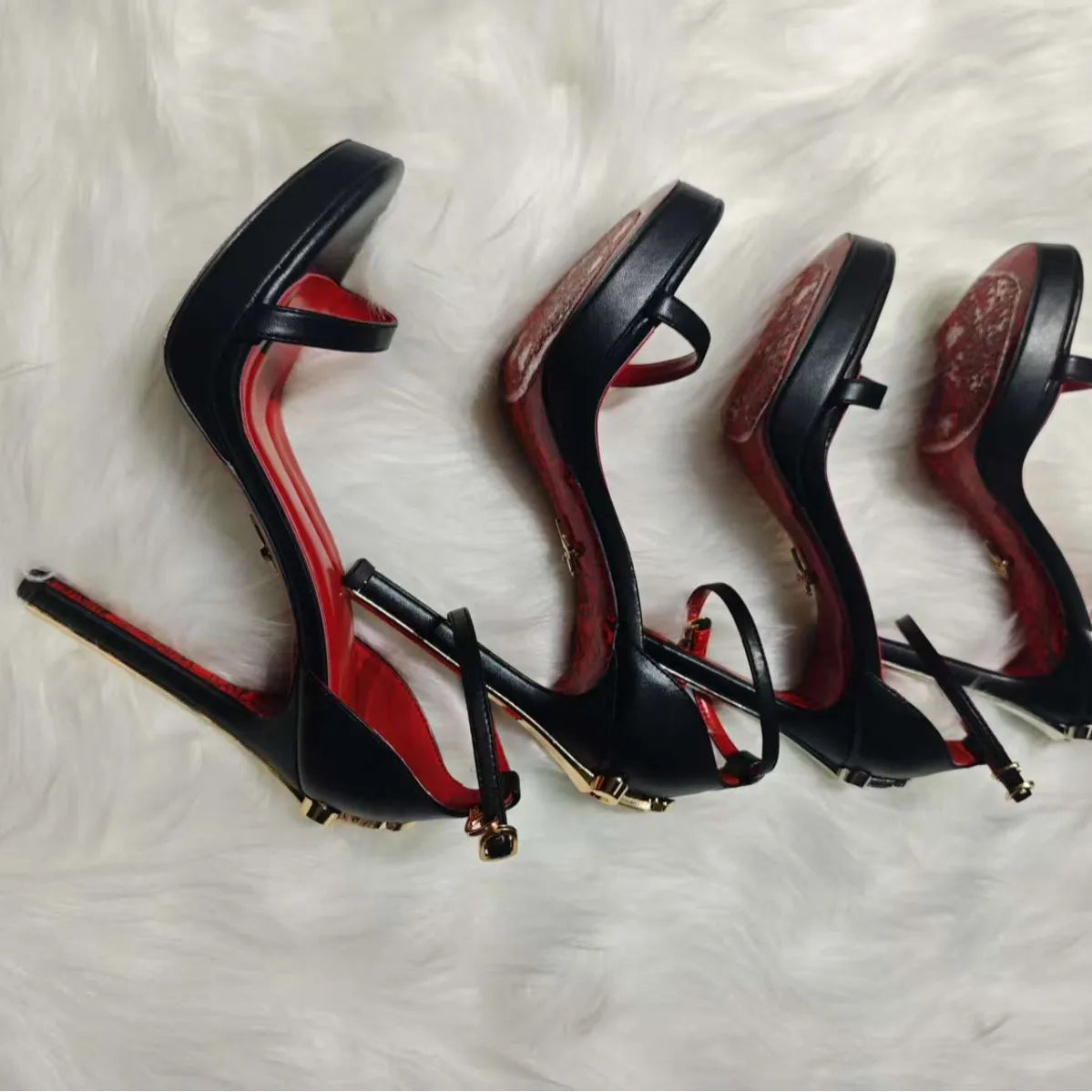 Retro Dress High-Heeled Shoe Pendant with Stiletto Heel Anti-Slippery Rubber Outsole Buckle Strap and Lightweight Design - Kimlud
