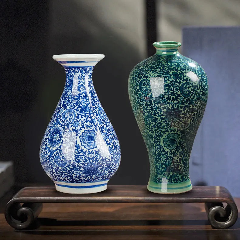 Chinese Jingdezhen Blue White Porcelain Antique Ceramic Vase Home Livingroom Table Figurines Decoration Store Flower Pot Crafts