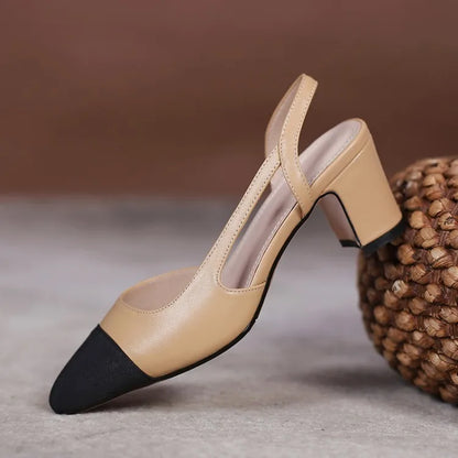 LeShion Of Chanmeb 33-43 Women Luxury Brand Designer Shoes Woman High Heeled Genuine Leather Slingbacks Beige Nude Pumps Classic - Kimlud