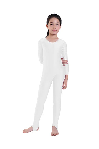 AOYLISEY Girls Dance Gymnastics Long Sleeve Unitard for Kids Jumpsuits Stirrup Show Stage Wear Zentai Childrens Unitards
