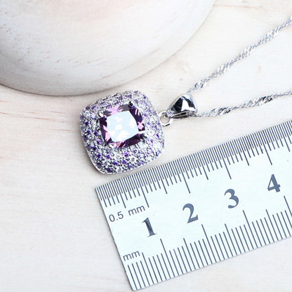Purple Zirconia Women Bridal Jewelry Sets Silver 925 Fine Costume Jewellery Wedding Earrings Rings Bracelets Pendant...