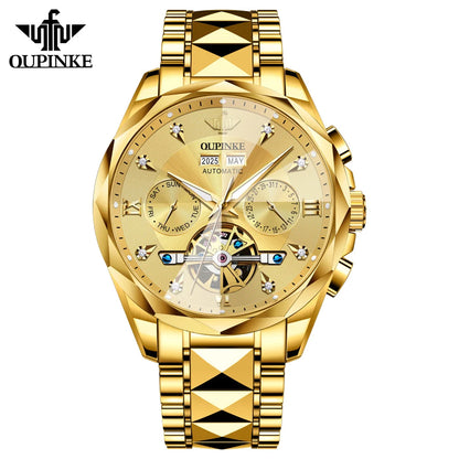 Oupinke 3316 Oem logo Hollow Design Business Tourbillon Waterproof Stainless Steel Luminous  Automatic Mechanical Watch for Man