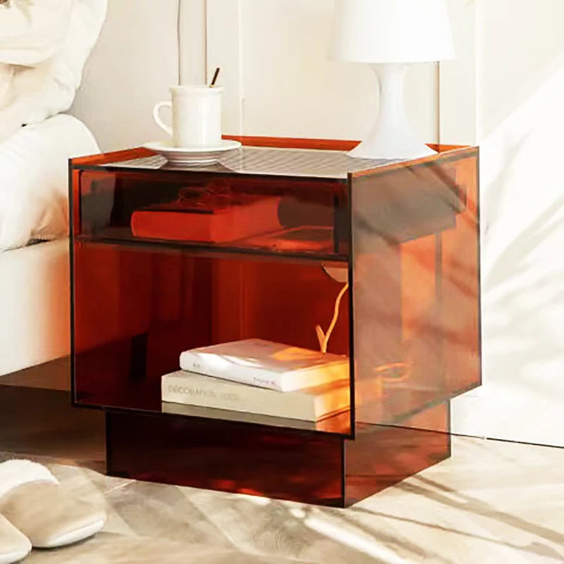 Customized Any Color Acrylic Bedside Table with Rechargeable LED Lamp 1 Drawer Modern Design for Bedroom Furniture & Hotel Use - Kimlud