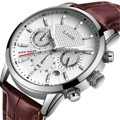 For LIGE 9866 New Men's Fashion Sport Quartz Watch Waterproof Business Dial Pointer Brand Leather Strap Alloy Relogio Masculino