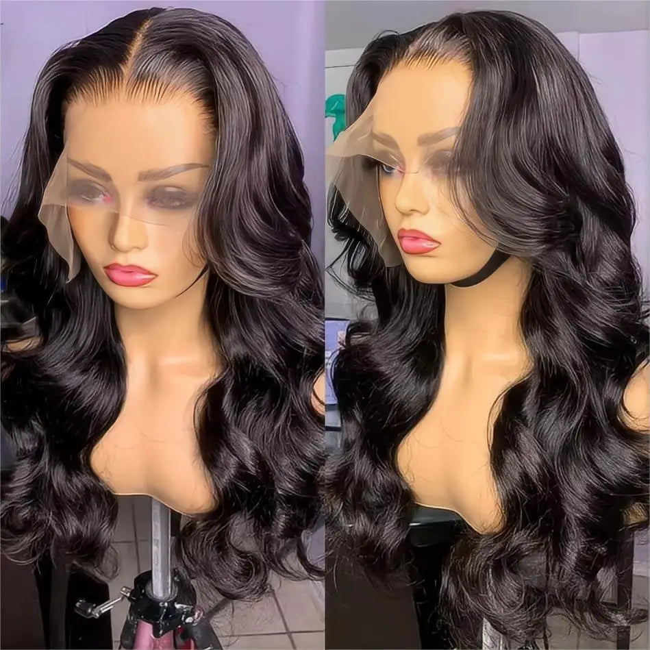 10A Raw Brazilian Body Wave Full Frontal Lace Glueless 13x4 HD Transparent Lace Front Natural Black Deep Texture-Long...