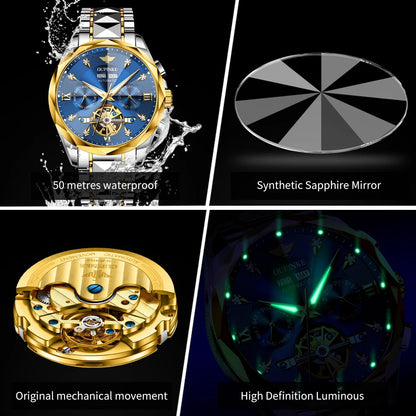 Oupinke 3316 Oem logo Hollow Design Business Tourbillon Waterproof Stainless Steel Luminous  Automatic Mechanical Watch for Man