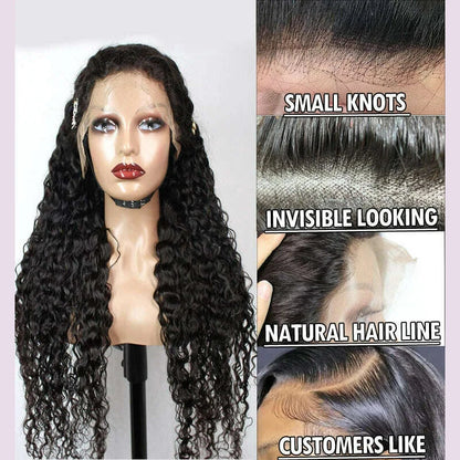 30inch Water Wave Brazilian Hd Transparent 13x6 Lace Frontal Full Lace Water Wave Curly Human Hair Wig