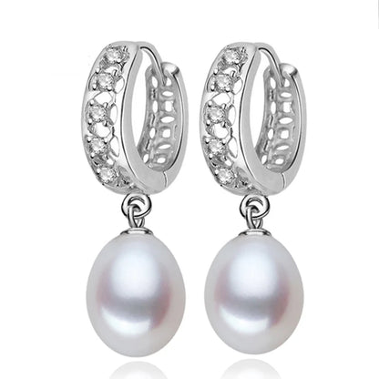 White Fine Pearl Earrings Natural Freshwater Pearl 925 Sterling Silver Pearl Hoop Earrings Jewelry For Woman Gift
