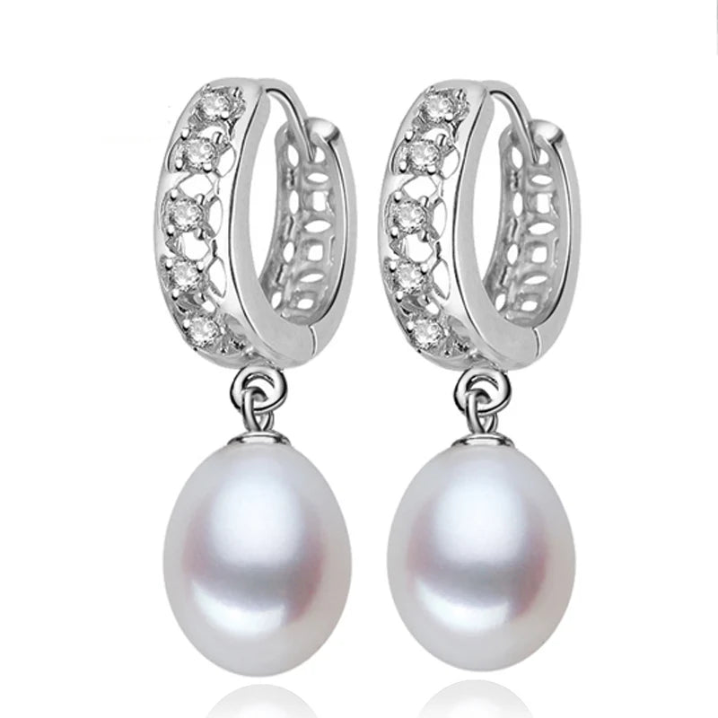 White Fine Pearl Earrings Natural Freshwater Pearl 925 Sterling Silver Pearl Hoop Earrings Jewelry For Woman Gift