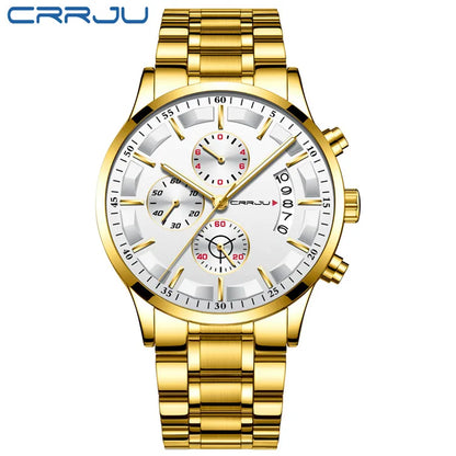 CRRJU 2261 Hot Sell Chinese Gents Quartz Watch clear Steel Strap Luminous Chronometer Calender Outdoor Hand Watch