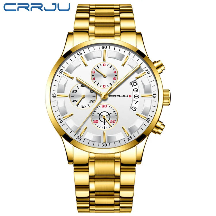 CRRJU 2261 Hot Sell Chinese Gents Quartz Watch clear Steel Strap Luminous Chronometer Calender Outdoor Hand Watch