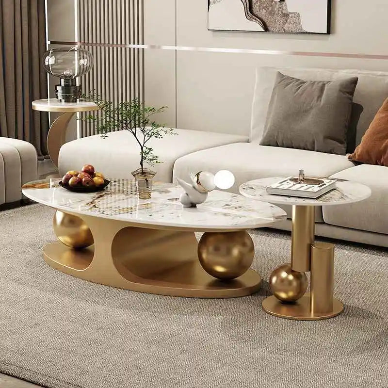 Luxury Modern Center Table Gold Stainless Steel Sintered Stone Top for Living Room Furniture Coffee Table for Home Use - Kimlud