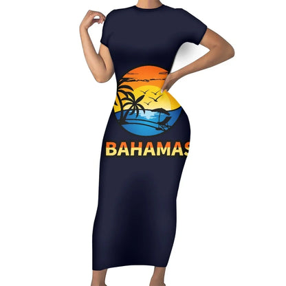 High Quality Custom Caribbean Island Print Elegant Plus Size Women's Dresses Casual Babados Bahamas Design Bodycon Dress Women