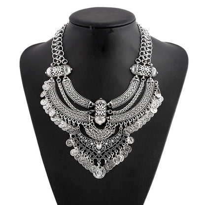 Indian Fashion Silver Plated Vintage Statement Large Necklace Women Boho Ethnic Maxi Big Collar Chunky Choker Necklace Jewelry