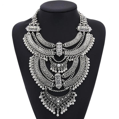 Indian Fashion Silver Plated Vintage Statement Large Necklace Women Boho Ethnic Maxi Big Collar Chunky Choker Necklace Jewelry