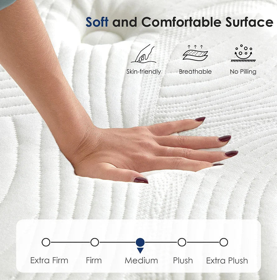 Size Foam Mattress 12 Inch Individually Pocketed Innerspring Medium Firm Bedroom Home Furniture | Kimlud Luxury Bed