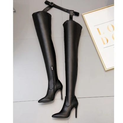 New Style 1 Pair  Luxury Over Knee Long Fashion Spike Heel Snakeskin Thigh High  Women's Boots