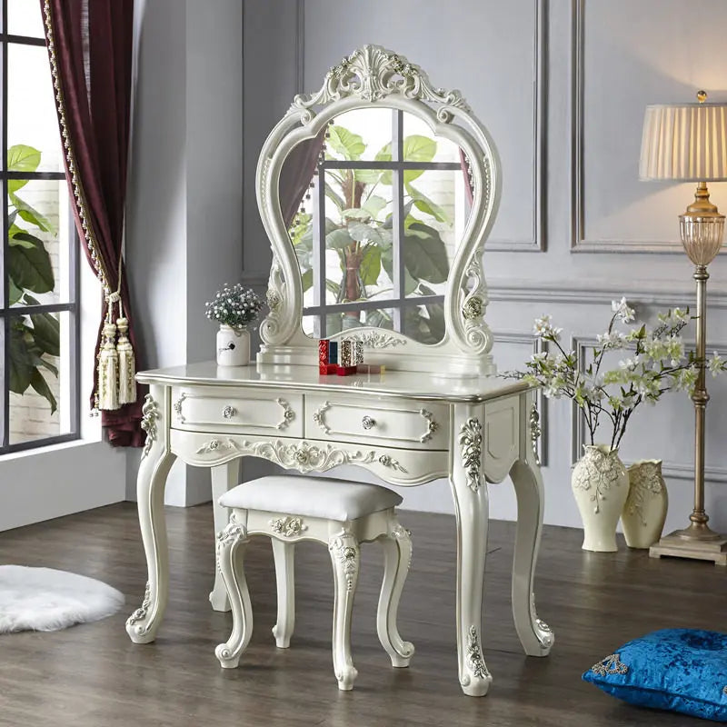 European Classic Style High-end Cream-colored Solid Wood Disassembly Dressing Table BTDT056 for Bedroom or Small Apartment - Kimlud