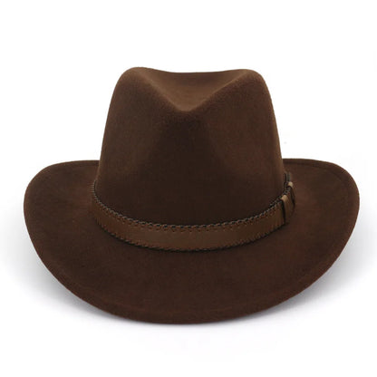 QBHAT Wide Brim Wool Felt Cowboy Fedora Hats with Dark Brown Leather Band Women Men Classic Party Formal Cap Hat...