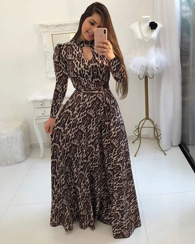 High Quality Breathable Floral Maxi Dress for Women Ladies Casual Summer Fashion with Long Sleeves Belt Sexy Style