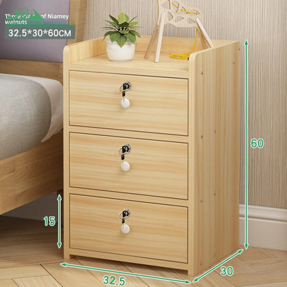 Wayon Furniture Wooden Bedside Cabinet with 3 Lockable Drawers, Secure Storage for Home Bedroom Nightstand | Kimlud...