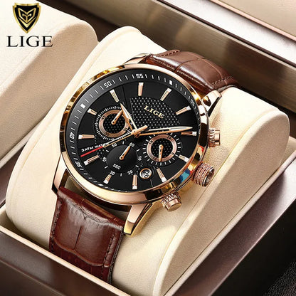Watches Mens 2025 LIGE Top Brand Luxury Casual Leather Quartz Men's Watch Business Clock Male Sport Waterproof Date Chronograph