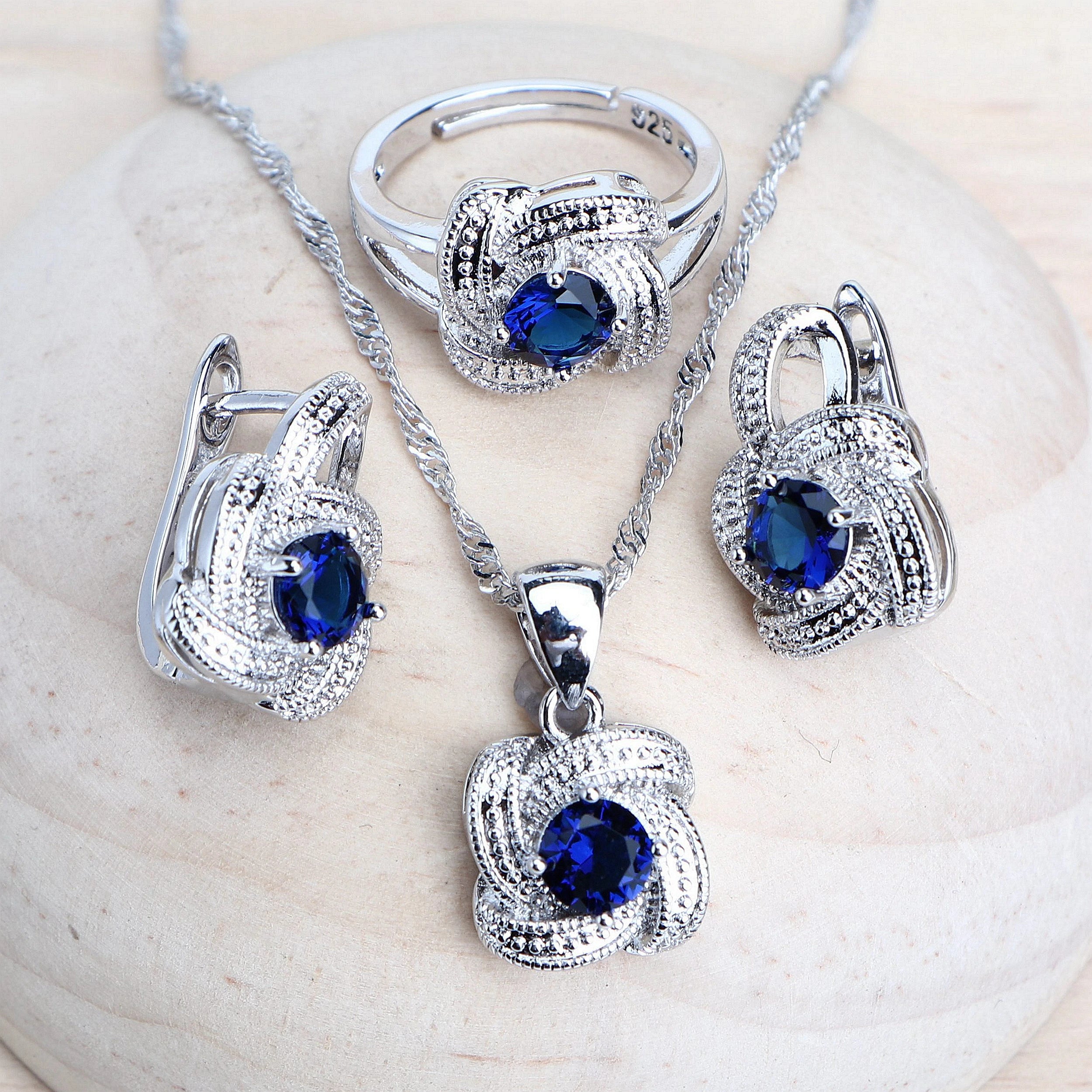 Blue Zirconia Women Jewelry Sets 925 Sterling Silver Wedding Bridal Costume Jewellery Earrings Rings Bracelets Pendant...