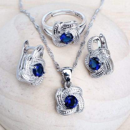 Blue Zirconia Women Jewelry Sets 925 Sterling Silver Wedding Bridal Costume Jewellery Earrings Rings Bracelets Pendant...