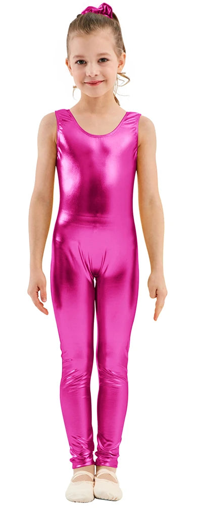 AOYLISEY Kids Tank Shiny Metallic Unitard Gymnastics Jumpsuits One-piece Full Body Leotards for Girls Boys Child CospalyZentai