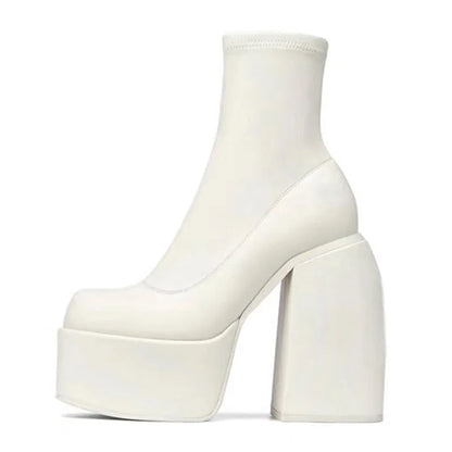 2025 Autumn Winter Short Boots for Large Size Thick-Soled Thick-Heeled Elastic Elastic Cross-Border E-Commerce Supply Europe