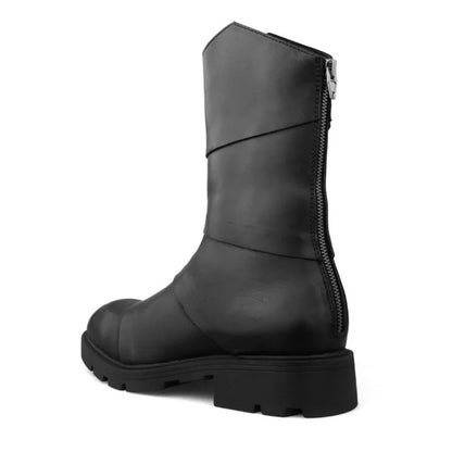 Punk Style Zipper Men Genuine Leather High-Top Sneakers Street Round Toe Winter Warm Platform Boots Black Motorcycle...