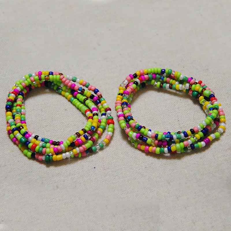 2 Pcs Sexy Summer Waist Bead Chains African Belly Beads Colorful Beach Bikini Body Belly Chain Elastic Jewelry for Women Girls - Kimlud