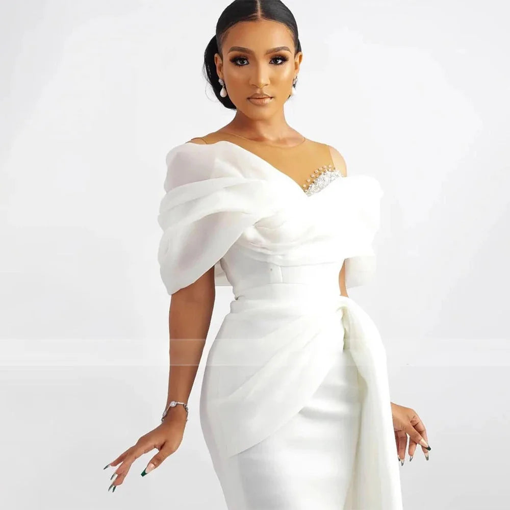 2026 New Reception Off Shoulder White Bridal Gowns Sheath Knee Length Vestidos De Novia Short Wedding Dresses MW658