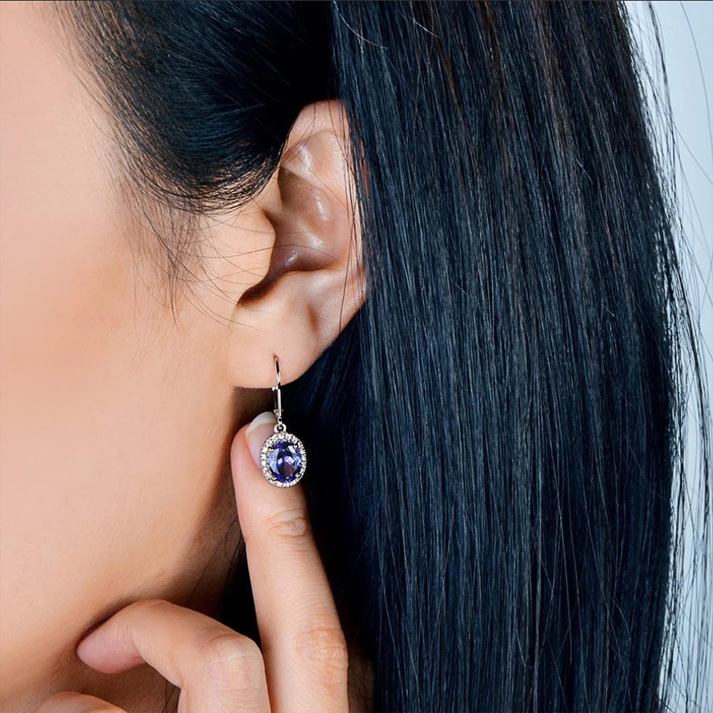 Huitan Luxury Women Drop Earrings Oval Blue CZ Noble Lady's Accessories Party Elegant Female Earrings Daily Wear Fashion...